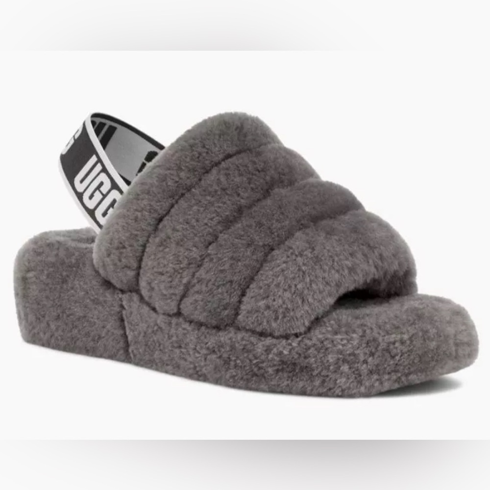 Ugg Slipper Womens 8 Fluffy Yeah Slingback Flats Sip On Grey Open Toe Comfort